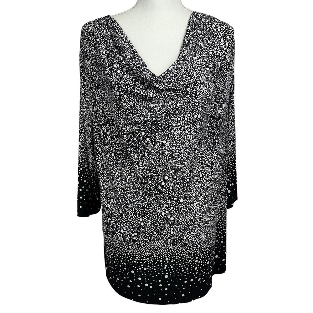 CJ BANKS Women’s Pullover Top Sz 1X Multi Colors Waterfall Neckline 3/4 Sleeves